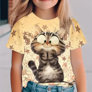 Girls Cartoon Cat Graphic T Shirt