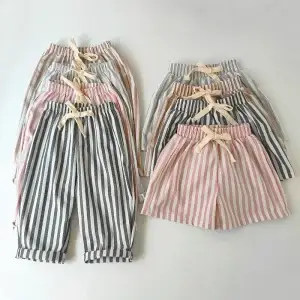 Children's Clothing Linen Cotton Shorts Summer Girls Boys Stripe Pants Kids Baby Casual Vintage Loose Short Pant Girl Clothes