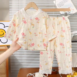 Pajamas Cartoon Floral Print Lace Trimmed